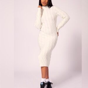 Pretty Little Thing Elegant White Cable Knit Dress